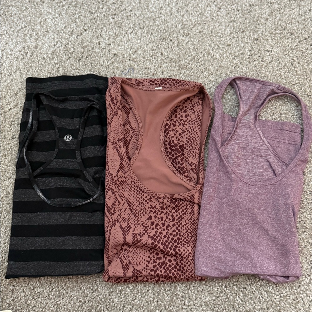 lululemon athletica Black, Brown, and Purple Tank Tops